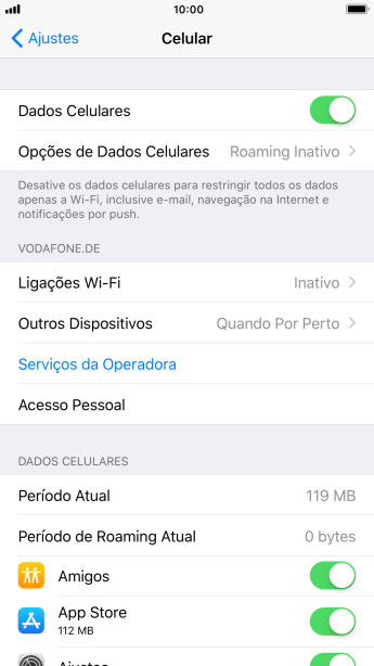 Pressione Opções de Dados Celulares. Pressione Opções de Dados Celulares.