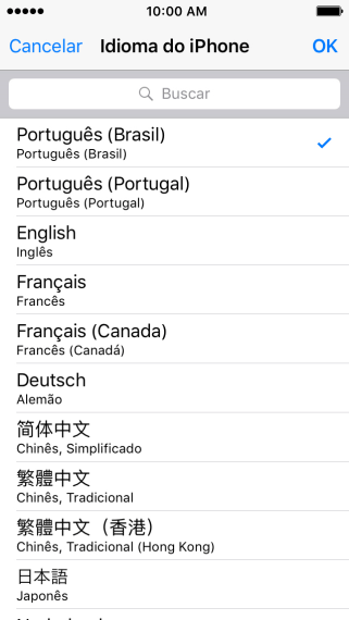 Pressione OK, e siga as indicações da tela para mudar de idioma. Pressione OK, e siga as indicações da tela para mudar de idioma.