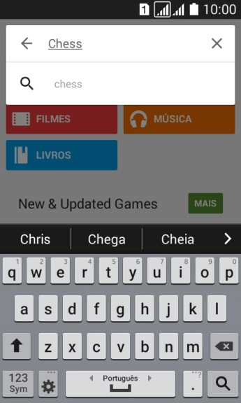 Insira o nome ou assunto do app desejado, e pressione o ícone de busca. Insira o nome ou assunto do app desejado, e pressione o ícone de busca.