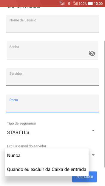 Pressione Nunca para manter os e-mails no servidor, quando você apagá-los do celular. Pressione Nunca para manter os e-mails no servidor, quando você apagá-los do celular.