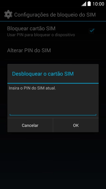 Digite um código PIN de quatro cifras e pressione OK. O código PIN padrão é 1010. Digite um código PIN de quatro cifras e pressione OK. O código PIN padrão é 1010.