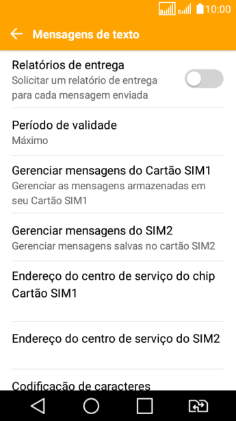 Pressione Endereço do centro de serviço do chip ‹Cartão SIM›. Pressione Endereço do centro de serviço do chip ‹Cartão SIM›.