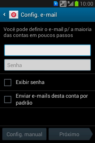 Pressione Senha e digite a senha da sua conta e-mail. Pressione Senha e digite a senha da sua conta e-mail.