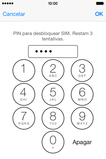 Digite um código PIN de quatro cifras e pressione OK. O código PIN padrão é 1010. Digite um código PIN de quatro cifras e pressione OK. O código PIN padrão é 1010.