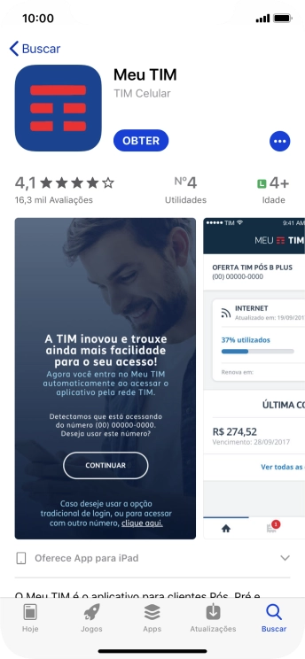 Pressione OBTER, e siga as indicações da tela para instalar o app. Pressione OBTER, e siga as indicações da tela para instalar o app.