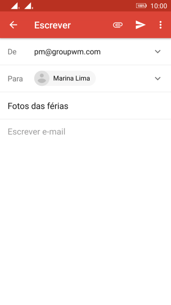 Pressione o campo de escrever, e escreva o texto do seu e-mail. Pressione o campo de escrever, e escreva o texto do seu e-mail.