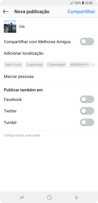 Digite o texto, e pressione Compartilhar. Digite o texto, e pressione Compartilhar.
