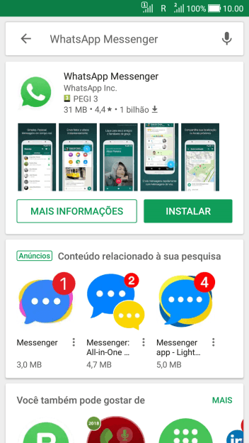 Pressione WhatsApp Messenger. Pressione WhatsApp Messenger.