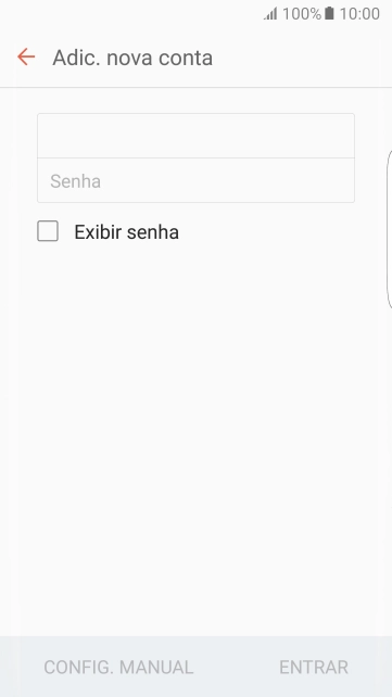 Pressione Senha e digite a senha da sua conta e-mail. Pressione Senha e digite a senha da sua conta e-mail.