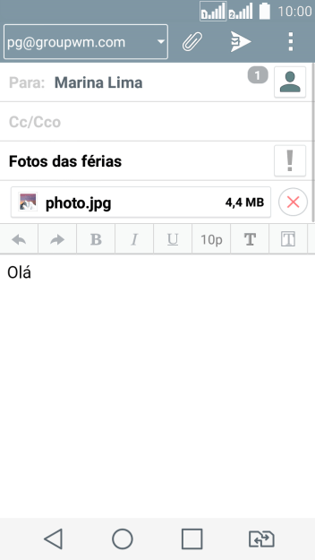 Pressione o ícone de enviar, quando você terminar de escrever seu e-mail. Pressione o ícone de enviar, quando você terminar de escrever seu e-mail.