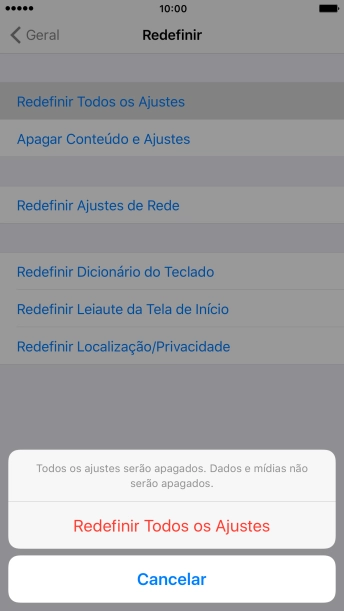 Pressione Redefinir Todos os Ajustes. Pressione Redefinir Todos os Ajustes.