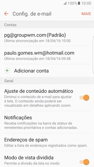Pressione a conta de e-mail desejada. Pressione a conta de e-mail desejada.