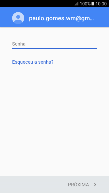 Pressione Senha, e digite a senha da sua conta Google. Pressione Senha, e digite a senha da sua conta Google.