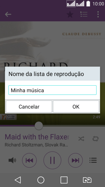 Digite o nome da lista de reprodução, e pressione OK. Digite o nome da lista de reprodução, e pressione OK.