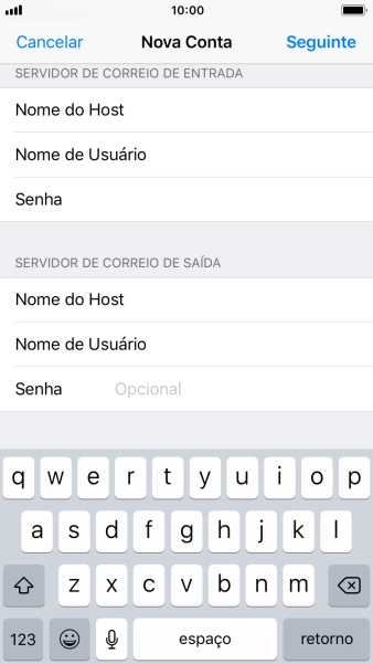 Pressione Senha e digite a senha da sua conta e-mail. Pressione Senha e digite a senha da sua conta e-mail.