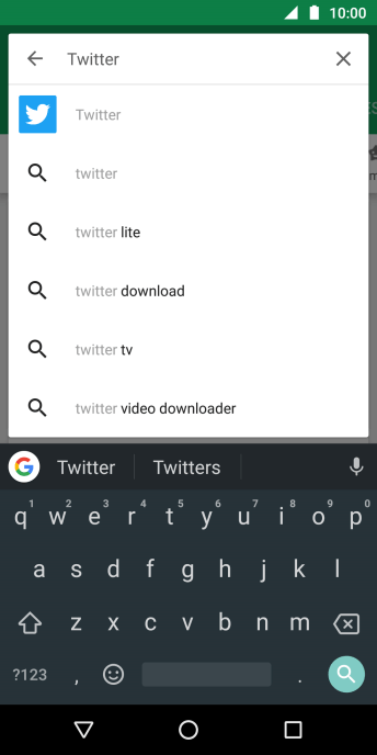 Digite Twitter e pressione o ícone de busca. Digite Twitter e pressione o ícone de busca.