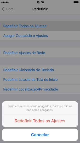 Pressione Redefinir Todos os Ajustes. Pressione Redefinir Todos os Ajustes.