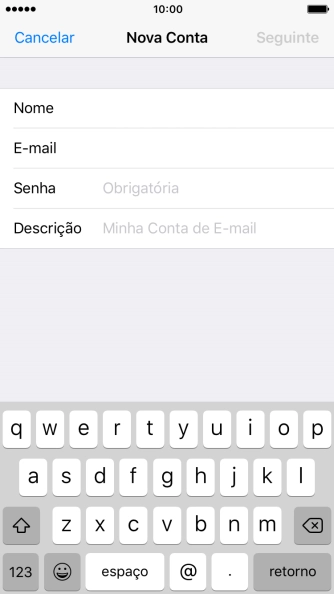 Pressione Senha e digite a senha da sua conta e-mail. Pressione Senha e digite a senha da sua conta e-mail.