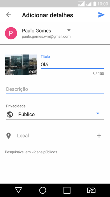 Escreva o texto desejado, e pressione o ícone de upload. Escreva o texto desejado, e pressione o ícone de upload.