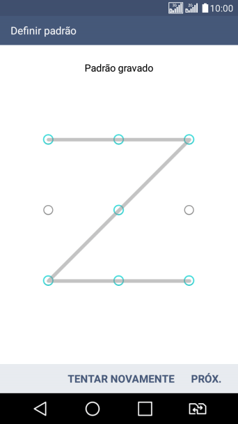 Mova os dedos na tela para conectar pelo menos quatro pontos, e pressione PRÓX. Mova os dedos na tela para conectar pelo menos quatro pontos, e pressione PRÓX.