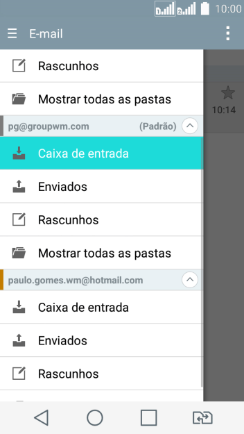 Pressione a caixa de entrada abaixo da conta de e-mail desejada. Pressione a caixa de entrada abaixo da conta de e-mail desejada.