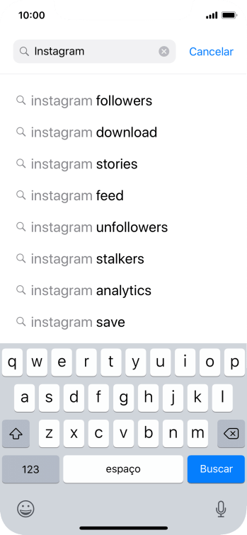 Digite Instagram, e pressione Buscar. Digite Instagram, e pressione Buscar.