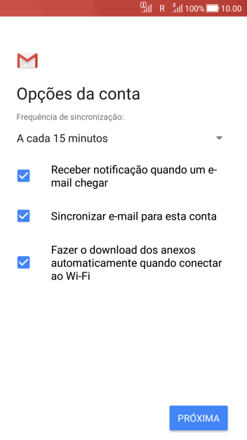 Se a tela mostrar essa imagem, sua conta foi reconhecida e configurada automaticamente. Siga as instruções da tela para inserir mais informações e finalizar a configuração. Se a tela mostrar essa imagem, sua conta foi reconhecida e configurada automaticamente. Siga as instruções da tela para inserir mais informações e finalizar a configuração.
