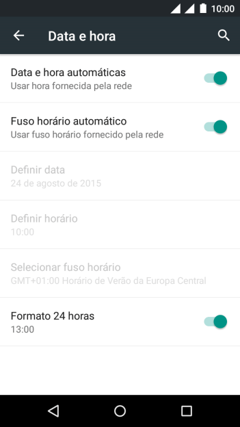 Pressione Data e hora automáticas para ativar a função. Pressione Data e hora automáticas para ativar a função.