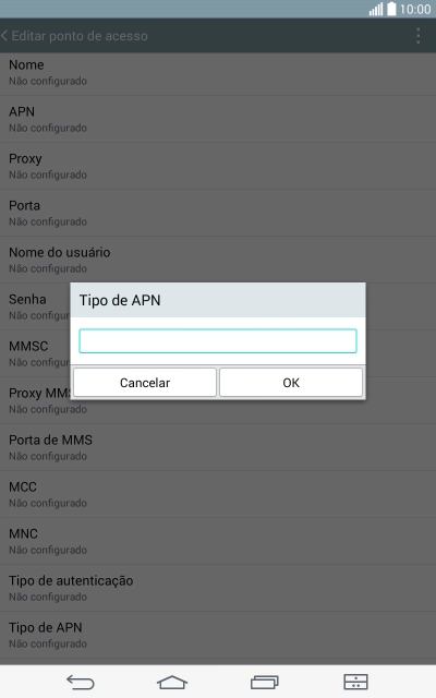 Digite default e pressione OK. Digite default e pressione OK.