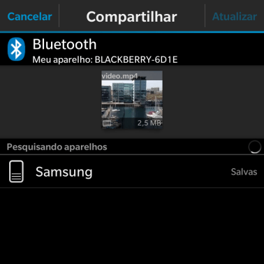 Pressione o dispositivo Bluetooth desejado, e aguarde um instante enquanto o arquivo é transferido. Pressione o dispositivo Bluetooth desejado, e aguarde um instante enquanto o arquivo é transferido.
