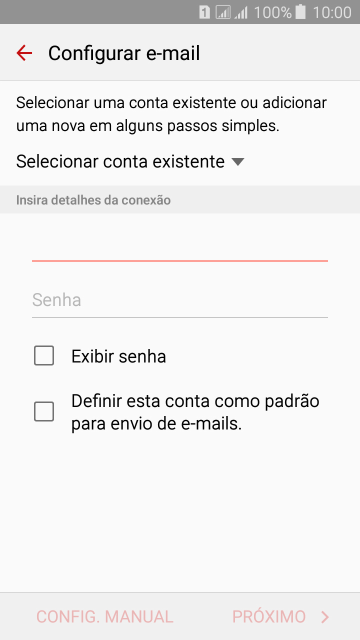 Pressione Senha e digite a senha da sua conta e-mail. Pressione Senha e digite a senha da sua conta e-mail.
