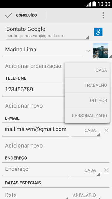 Pressione o tipo de e-mail desejado. Pressione o tipo de e-mail desejado.