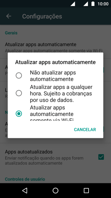 Pressione Não atualizar apps automaticamente para ativar ou desativar a função. Pressione Não atualizar apps automaticamente para ativar ou desativar a função.
