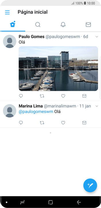 Pressione o ícone de novo tweet. Pressione o ícone de novo tweet.