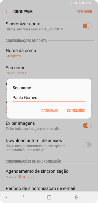 Digite o nome do remetente, e pressione CONCLUÍDO. Digite o nome do remetente, e pressione CONCLUÍDO.