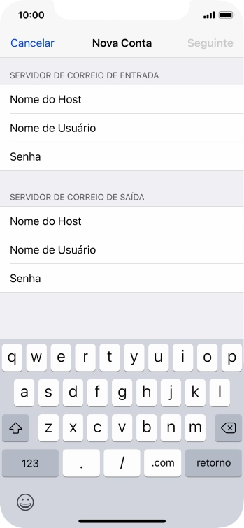 Pressione Nome de Usuário, e digite o nome de usuário da sua conta e-mail. Pressione Nome de Usuário, e digite o nome de usuário da sua conta e-mail.