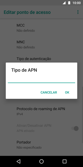 Digite default e pressione OK. Digite default e pressione OK.
