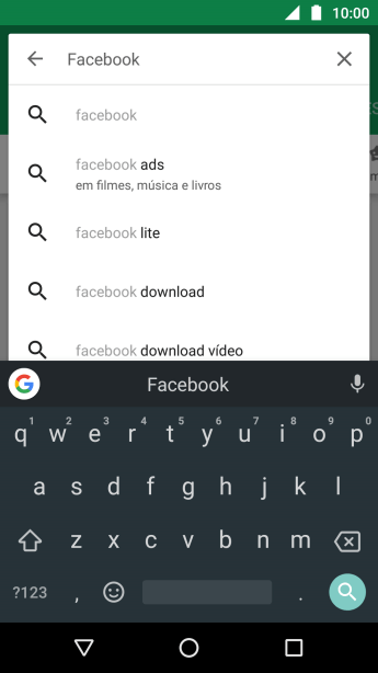 Digite Facebook e pressione o ícone de busca. Digite Facebook e pressione o ícone de busca.