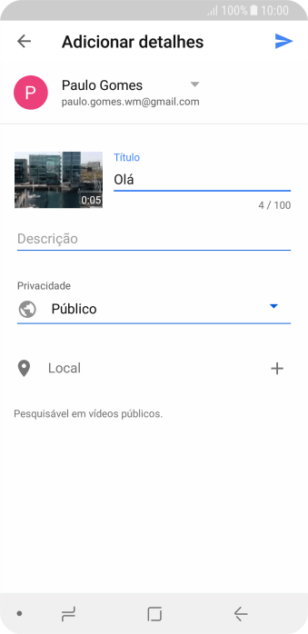 Escreva o texto desejado, e pressione o ícone de upload. Escreva o texto desejado, e pressione o ícone de upload.