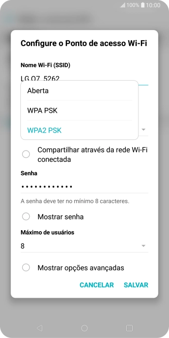 Pressione WPA2 PSK para proteger seu Roteador Wi-Fi com uma senha. Pressione WPA2 PSK para proteger seu Roteador Wi-Fi com uma senha.
