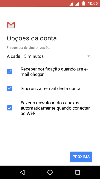 Se a tela mostrar essa imagem, sua conta foi reconhecida e configurada automaticamente. Siga as instruções da tela para inserir mais informações e finalizar a configuração. Se a tela mostrar essa imagem, sua conta foi reconhecida e configurada automaticamente. Siga as instruções da tela para inserir mais informações e finalizar a configuração.