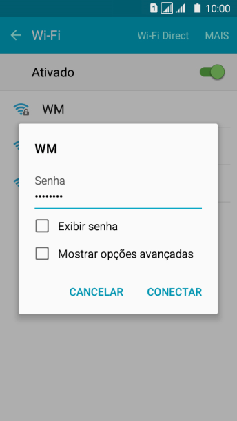 Digite a senha da sua conta da rede Wi-Fi, e pressione CONECTAR. Digite a senha da sua conta da rede Wi-Fi, e pressione CONECTAR.