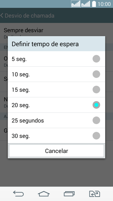 Se você encaminhar chamadas perdidas, você deve selecionar o intervalo do encaminhamento. Pressione o intervalo desejado. Se você encaminhar chamadas perdidas, você deve selecionar o intervalo do encaminhamento. Pressione o intervalo desejado.