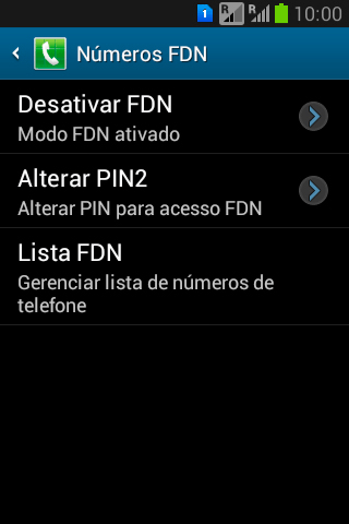 Pressione Desativar FDN para desativar a os números de discagem fixa. Pressione Desativar FDN para desativar a os números de discagem fixa.