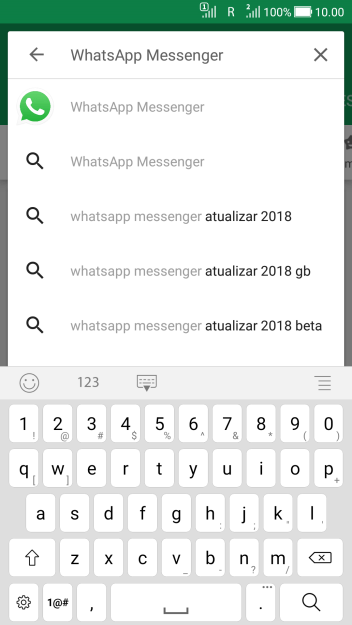 Digite WhatsApp Messenger, e pressione o ícone de busca. Digite WhatsApp Messenger, e pressione o ícone de busca.