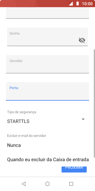Pressione Nunca para manter os e-mails no servidor, quando você apagá-los do celular. Pressione Nunca para manter os e-mails no servidor, quando você apagá-los do celular.