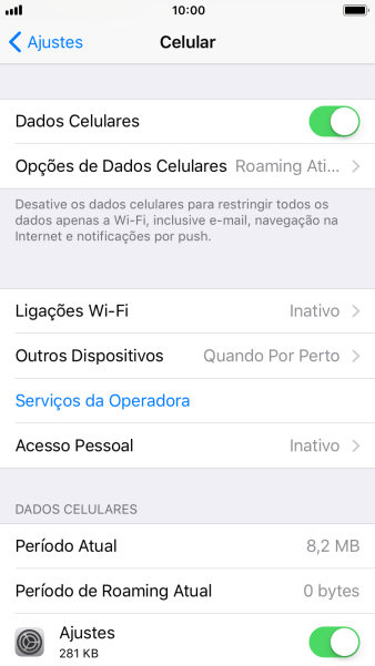 Pressione Opções de Dados Celulares. Pressione Opções de Dados Celulares.