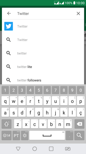 Digite Twitter e pressione o ícone de busca. Digite Twitter e pressione o ícone de busca.