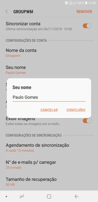 Digite o nome do remetente, e pressione CONCLUÍDO. Digite o nome do remetente, e pressione CONCLUÍDO.