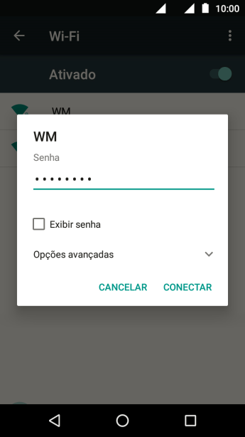 Digite a senha da sua conta da rede Wi-Fi, e pressione CONECTAR. Digite a senha da sua conta da rede Wi-Fi, e pressione CONECTAR.